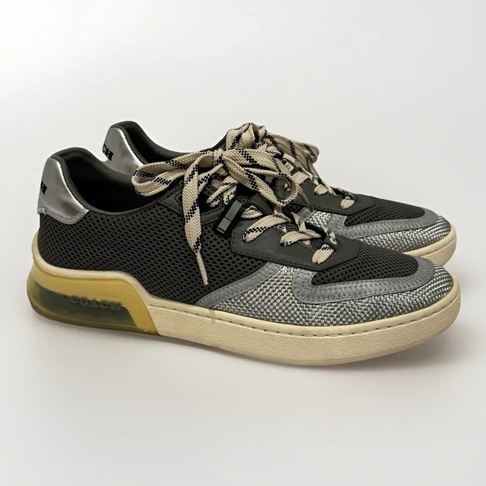 Coach Women's Lowline Canvas Low‎ Top Silver Retro Sneakers Sz 9.5 B Style G5233